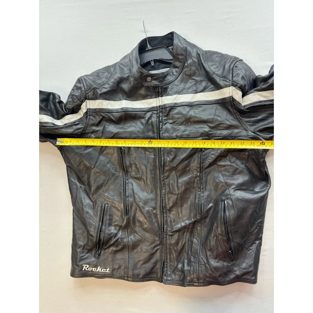 Joe Rocket Mens XXL Black Leather Motorcycle Jacket White Racing Stripe Padded